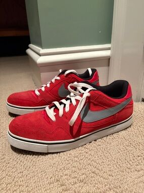 Men's Nike Red Suede SB-Style Low Sneakers with Gray Swoosh